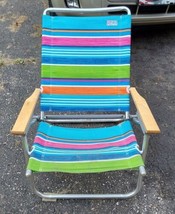 Rio Beach Folding Chair Cloth Pool Patio Lawn Aluminum Wood Arms Stripes - £29.70 GBP