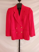Talbots Red Double Breasted Suit Rayon Linen Jacket Blazer Size 2P Vtg 90s - £19.75 GBP