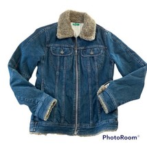 United Colors of Benetton Zip Jean Jacket Medium Faux Fur Collar Made In... - $45.00