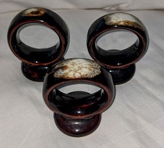 Set Of 3 Vintage Pfaltzgraff Gourmet Brown Drip Footed Stoneware Napkin Rings - £4.65 GBP
