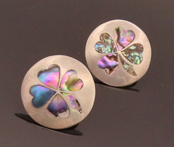 MEXICO 925 Silver - Vintage Inlaid Shamrock 4 Petal Flower Earrings - EG12447 - $53.55