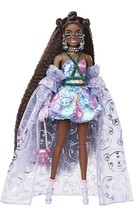 Barbie Extra Fancy Doll in Teddy-Print Gown with Sheer Train Teddy Bear Pet - £44.79 GBP