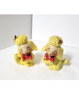 2 Sitting Yellow Poodles Vtg Rhinestone Eyes Red Bow Ties Japan 3&quot; Tall - €29,59 EUR