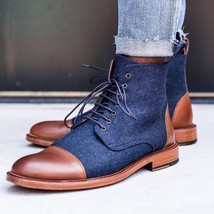 Handmade men jeans fabric boots  tan leather boot for men  men dress formal boot thumb200