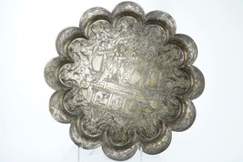 c1870 16&quot; Antique Hand Engraved Brass Hindu Tray - £163.48 GBP
