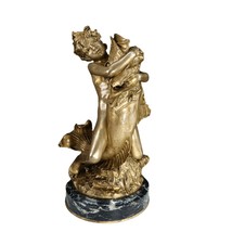 Denys Puech (1854-1942) French Bronze Dore Statue of Boy with Fish - $2,658.15