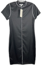 Gaze Black Striped Short Sleeve High Neck Skinny Stretch Dress w Side St... - $14.84