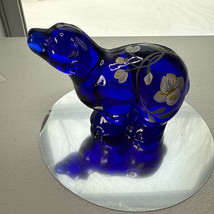 Fenton Hand Painted Cobalt Blue Bear Florals Hand Painted By JK Spindler - $133.65