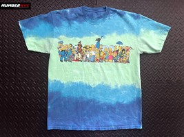 The SIMPSONS all Characters Men Blue Green Tye Dye Shirt Size L Universa... - $29.69