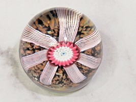 Murano Glass Paperweight Latticino Ribbon Aventurine Millefiori Pink Flower  - £59.21 GBP