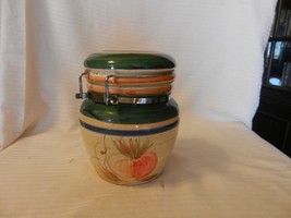 Cream, Blue &amp; Green &amp; Red Onion Hermetic Seal Ceramic Canister from Gibs... - $42.75