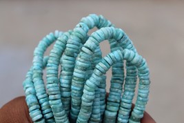 Natural 8 inche  faceted larimar heishi coin gemstone beads, 7 ---- 8 mm approx. - $92.99