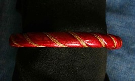 Elegant Cranberry Red Enamel Gold-tone Bangle Bracelet 1960s vintage - £10.16 GBP