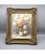 Vintage Cottagecore Grandmacore litho flowers in vase beautiful frame - $289.34 MXN