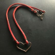 Estate Island Cowgirl Marked Red Leather Cord with Hammered Silver Open Heart - £46.21 GBP