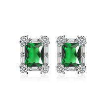 Green Crystal &amp; Cubic Zirconia Silver-Plated Rectangular Stud Earrings - £12.33 GBP