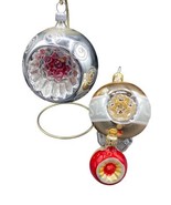 3 Vintage Mercury Glass Christmas Ornaments Indented Glitter, Mica - £27.60 GBP