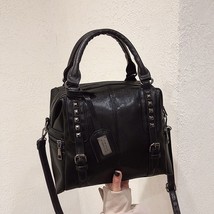 Women Vintage Leather Shoulder Bags Retro Tote Handbags Bright Medium Bags Rivet - £22.38 GBP