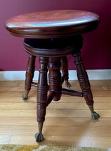 Antique Piano Stool A Merriam Co Brass Eagle Clawfoot W/ Glass Balls 19-... - $211.91