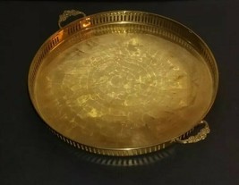 Vintage India Solid Brass Round Serving Tray 15&quot; Reticulated Edging - £31.49 GBP