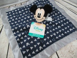 Disney Baby Mickey Mouse Navy Blue Silver Rattle Security Blanket Lovey triangle - £7.76 GBP
