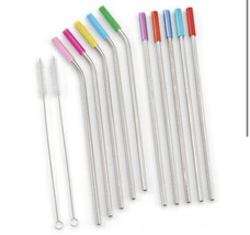 10 Stainless Steel Straws With 2cleaning Brushes (col) J5 - £55.38 GBP