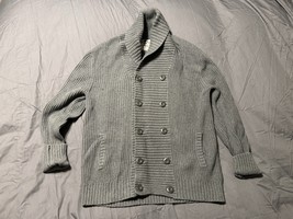 Express Heavy Knit Shawl Collar Cardigan Sweater Gray Button Front Men’s L - $29.61