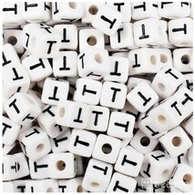 BeadTin White Opaque 10mm Cube Plastic Alphabet Beads- Black Letter T (2... - $2.09