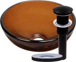 Novatto 12-Inch Brown Glass Vessel Bathroom Sink Set In Matte Black - $282.99