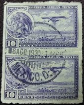 Two 1929 Ten Cents Stamps Mexico D.F. Cancelled - $0.99