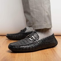 Parma Genuine Caiman Belly Slip On Driving Loafers Black image 10