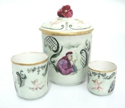 Antique WG&amp;C Limoges Toilette Set Covered Jar and 2 Nesting Cups Cupids Priest - £29.63 GBP