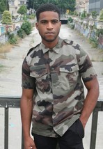 Vintage French army camo short sleeved military shirt CCE woodland - £12.49 GBP