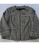 Houndstooth Blazer Zip Up Lady Jacket Black &amp; Off - White Size 8 Fringe ... - $14.00