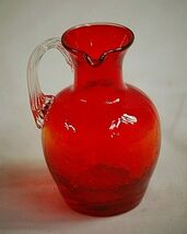 Amberina Red &amp; Clear Crackle Art Glass Mini Pitcher Vase Pour Spout Vintage - $19.79
