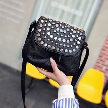 Winter Rivet Black Shoulder Bag For Women PU Leather Messenger Bag New Crossbody - £22.37 GBP