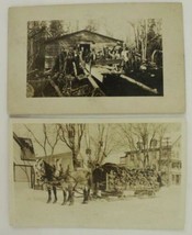 Vintage Postcards RPPC Agriculture Horse Sled Sleigh Firewood Lumber Men Snow - £12.42 GBP