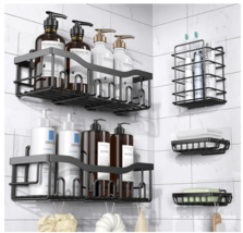 Adhesive Shower Caddy, 5 Pack Rustproof Stainless Steel Bath Organizers With Lar - £31.92 GBP+