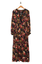 Johnny Was Tie Neck Boho Maxi in Black Floral Tiered Long Sleeve Dress S - £71.74 GBP