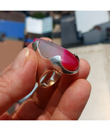 Minimalist Sterling Silver Ring with pear shaped pink Agate Cabochon - S... - $70.00