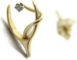 14K Diamond Wishbone Tie Tack Lapel Pin Handmade Vintage Tested - £118.68 GBP
