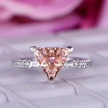 2Ct Trillion Cut Peach Morganite Solitaire Engagement Ring 14K Rose Gold Finish - £74.97 GBP