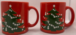 2 Vintage Waechtersbach Germany Christmas Candles Tree Red Coffee Cups Mugs - £14.04 GBP