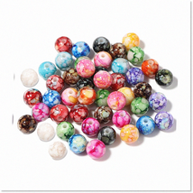 200PCS Acrylic Crystal Beads - Round Loose Beads with Ink Patterns - Ideal for J - $46.52