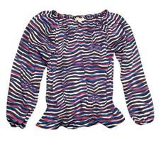 Michael Kors Striped Long Sleeve Blouse Elastic Neck Peplum Top Women&#39;s Shirt XS - £7.95 GBP