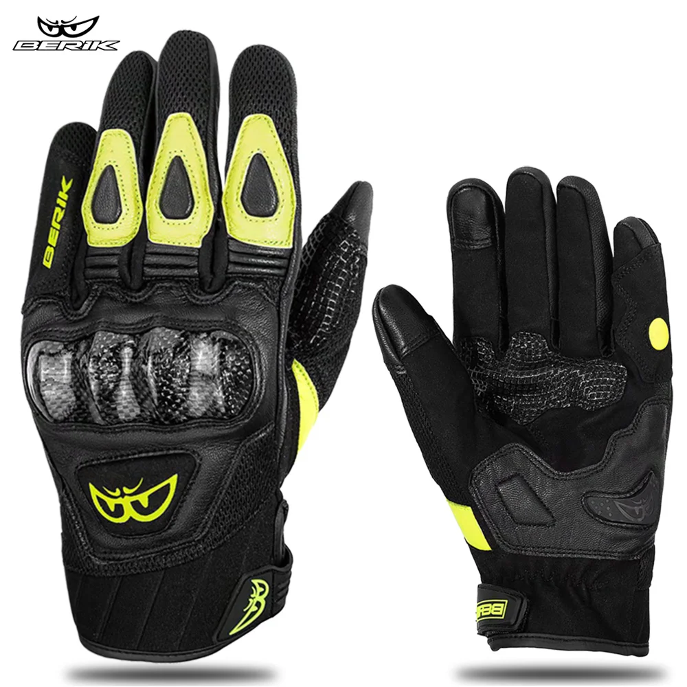 BERIK Motorcycle Gloves Leather    Moto Motocross Glove  Motorbike Full Finger T - £160.51 GBP