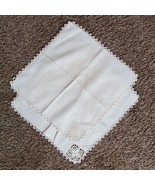 Vintage Linen 11 Inch Napkins w/ Bobbin Lace SET of 2 Beige Kitchen &amp; Bar - $222.77 MXN
