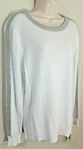 Liz Claiborne White Silver Metallic Sparkle Striped Sweater Long Sleeve Sz L NWT - £15.62 GBP
