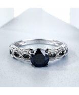Ladies 2Ct Round Cut Black Diamond Solitaire Engagement Ring 14K White G... - $93.55