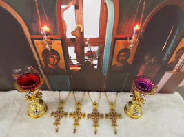 Orthodox Cross Pectoral Jesus Crucifix Metal Pendant Rhinestones Chain Religious - £86.12 GBP